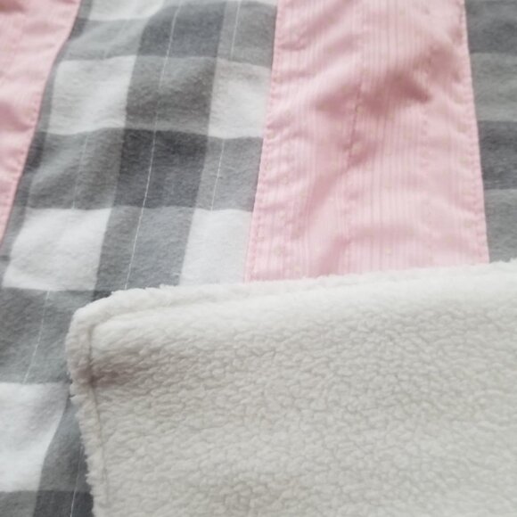 New Baby Girl Quilt, Shower Gift Handmade Crib Lap Blanket Pink Grey Plaid - Picture 5 of 5